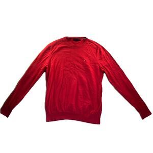 TOMMY HILFIGER Men's Red Solid Crew Neck Cotton Pullover Sweater Large